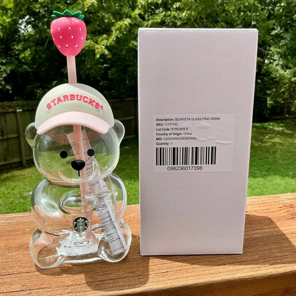 Authentic Starbucks 2026 Bearista Glass Cup Strawberry Straw 20 oz NIB